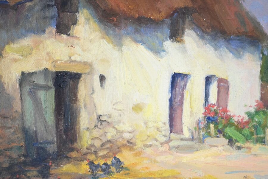 Huile sur Bois « Maison en Brière », signée E. Gautier – 1955 – Image 6