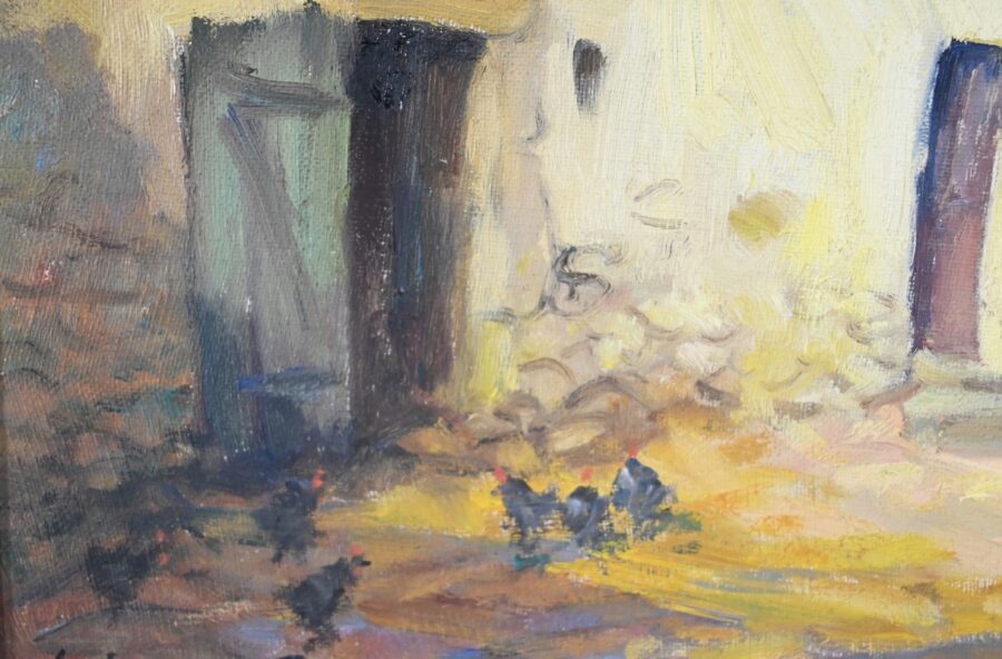 Huile sur Bois « Maison en Brière », signée E. Gautier – 1955 – Image 7
