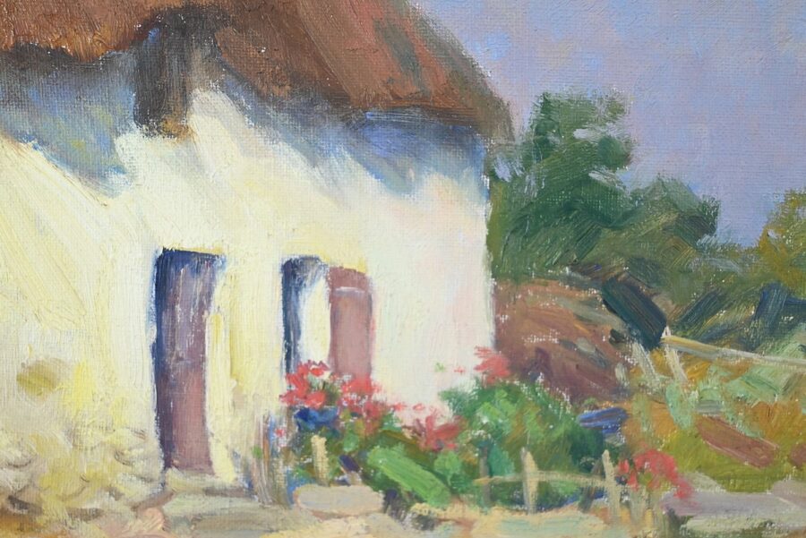 Huile sur Bois « Maison en Brière », signée E. Gautier – 1955 – Image 8