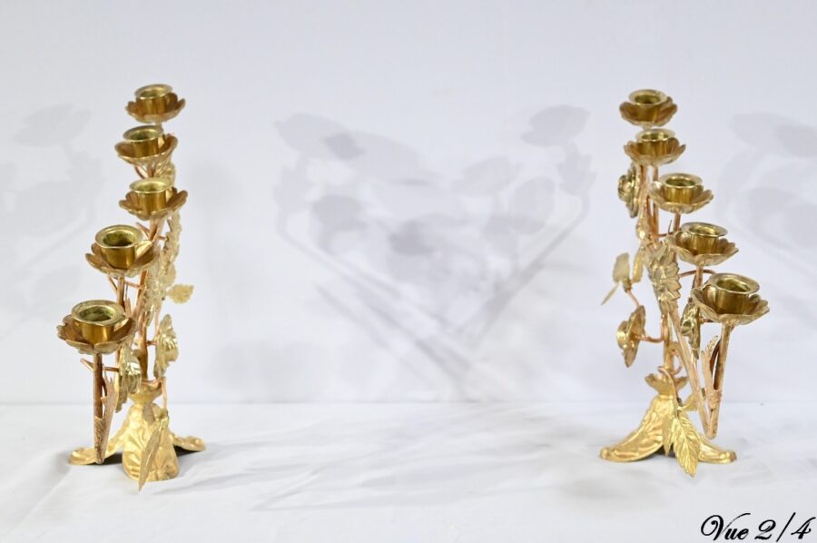 Paire de Candélabres d'Autel en Laiton – 1920 – Image 14