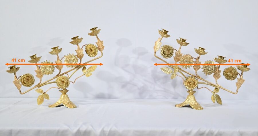 Paire de Candélabres d'Autel en Laiton – 1920 – Image 18