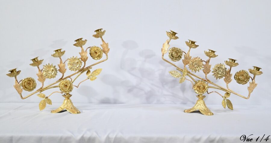 Paire de Candélabres d'Autel en Laiton – 1920 – Image 4