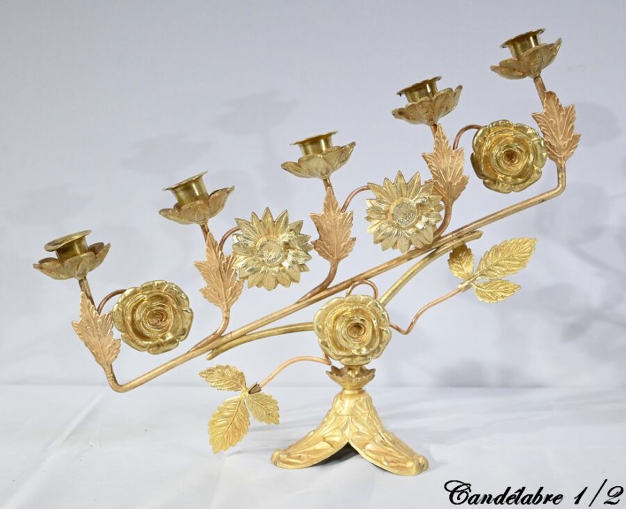 Paire de Candélabres d'Autel en Laiton – 1920 – Image 5