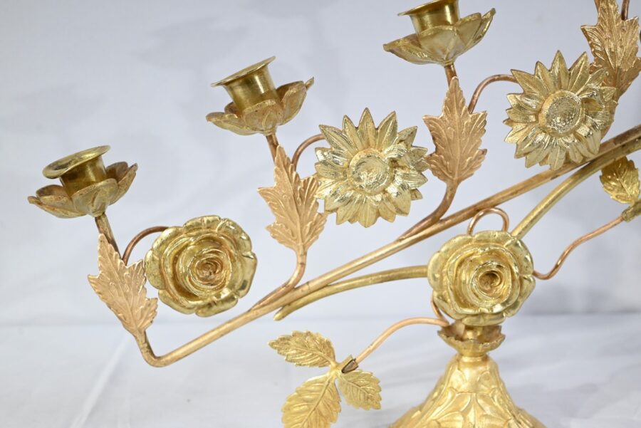 Paire de Candélabres d'Autel en Laiton – 1920 – Image 6