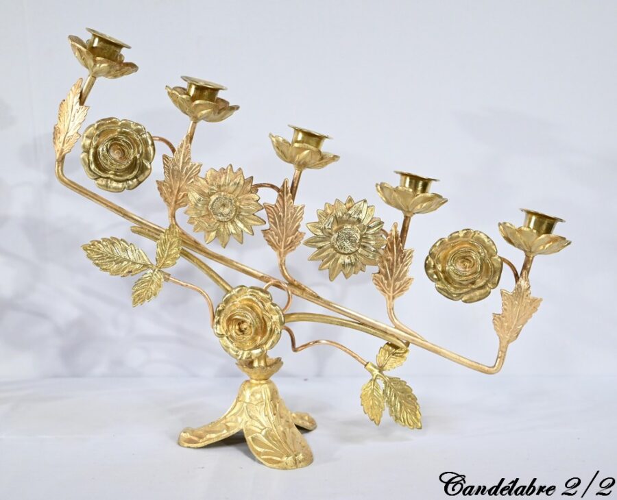 Paire de Candélabres d'Autel en Laiton – 1920 – Image 9