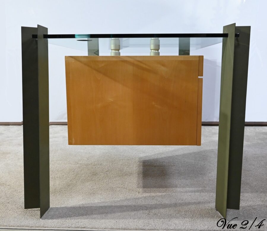 Bureau en Verre et Sycomore, par J.Rondineau pour le Cabinet XI Design – Fin XXe – Image 16