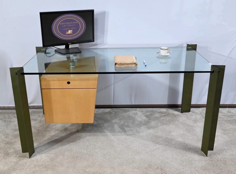 Bureau en Verre et Sycomore, par J.Rondineau pour le Cabinet XI Design – Fin XXe – Image 2