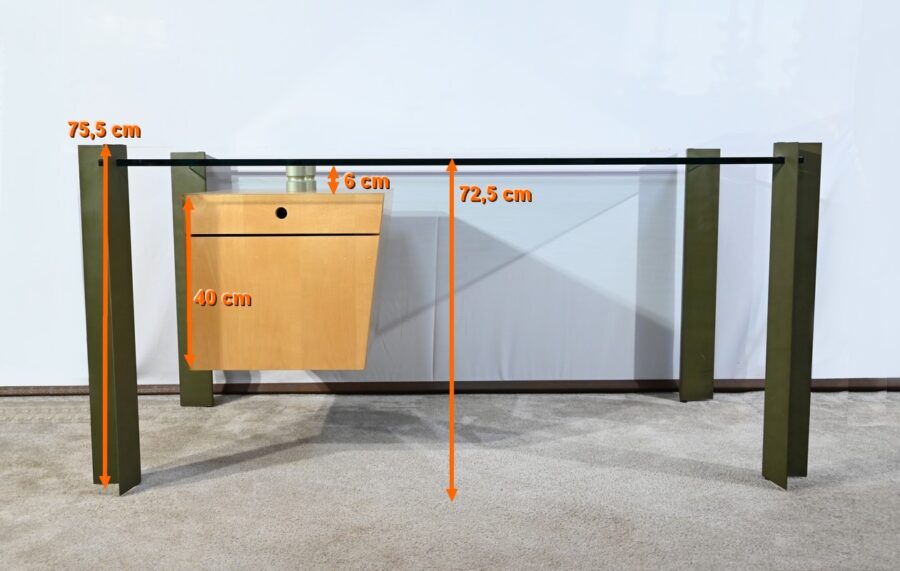 Bureau en Verre et Sycomore, par J.Rondineau pour le Cabinet XI Design – Fin XXe – Image 29