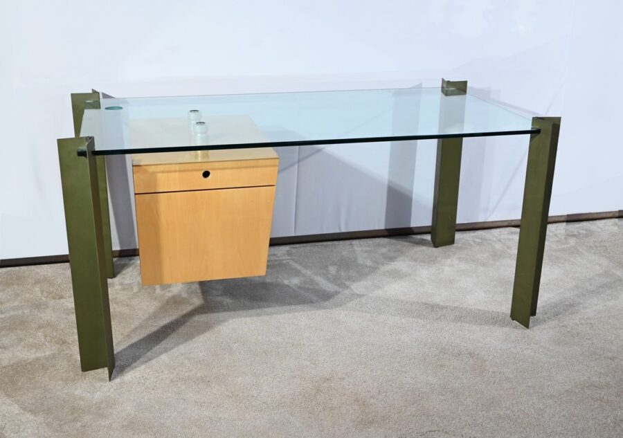 Bureau en Verre et Sycomore, par J.Rondineau pour le Cabinet XI Design – Fin XXe – Image 3