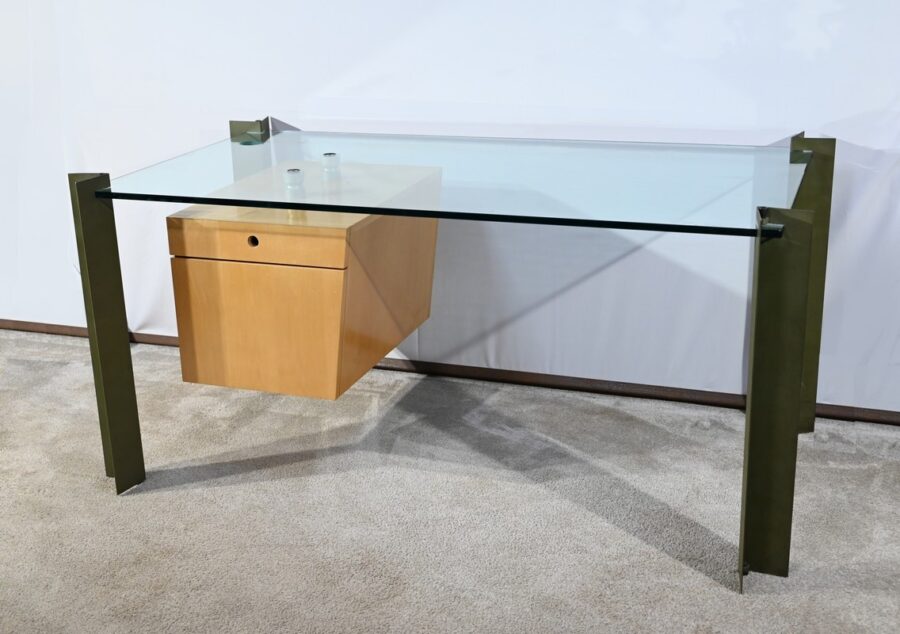 Bureau en Verre et Sycomore, par J.Rondineau pour le Cabinet XI Design – Fin XXe – Image 4