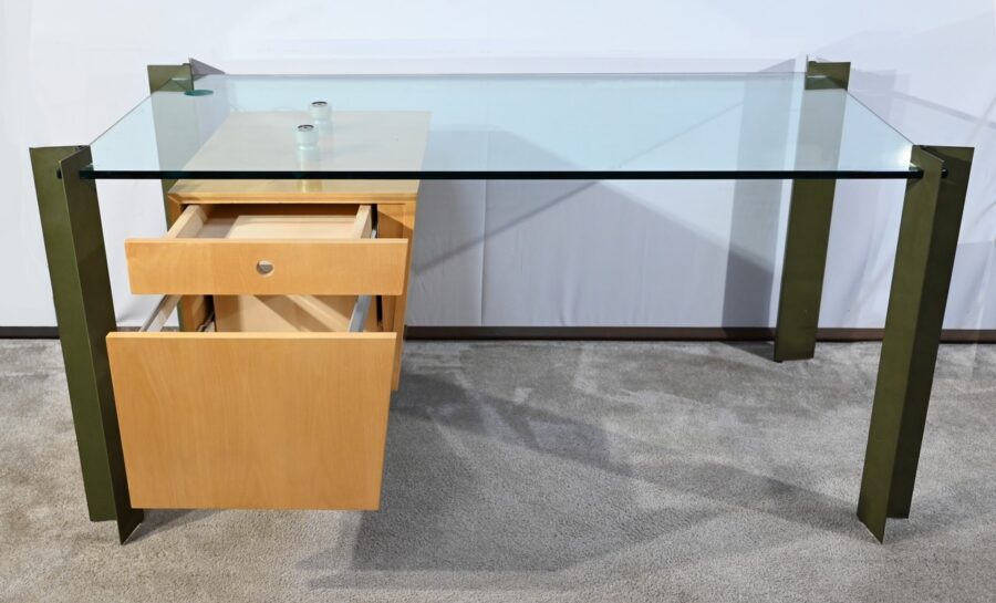 Bureau en Verre et Sycomore, par J.Rondineau pour le Cabinet XI Design – Fin XXe – Image 5
