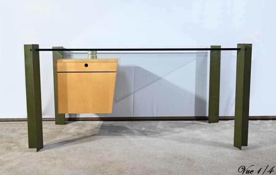 Bureau en Verre et Sycomore, par J.Rondineau pour le Cabinet XI Design – Fin XXe – Image 6