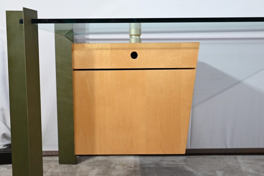 Bureau en Verre et Sycomore, par J.Rondineau pour le Cabinet XI Design – Fin XXe – Image 7