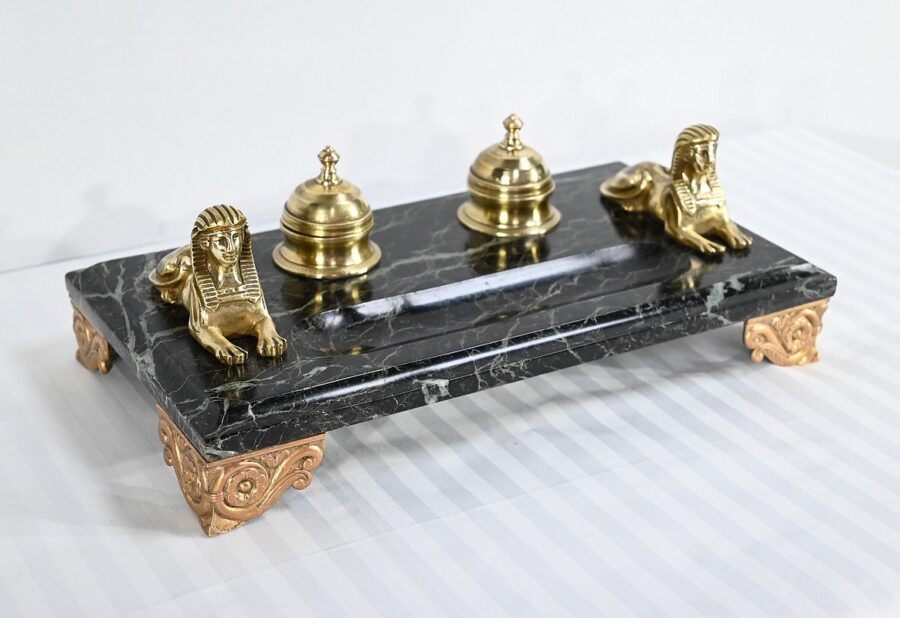 Encrier en Bronze et Marbre, style Empire - 1ère partie XIXe – Image 2