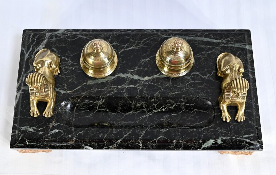 Encrier en Bronze et Marbre, style Empire - 1ère partie XIXe – Image 7