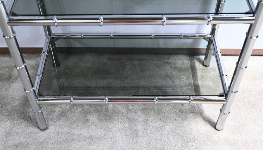 Étagère 5 Niveaux en Métal Chromé, esprit Bambou – 1970 – Image 12