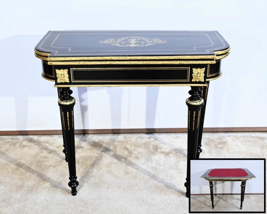 Console Table de Jeux en Bois Noirci, époque Napoléon III – Milieu XIXe