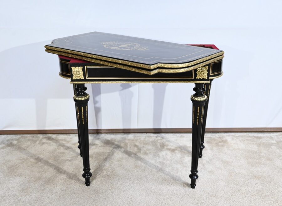 Console Table de Jeux en Bois Noirci, époque Napoléon III – Milieu XIXe – Image 21