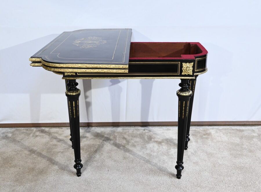 Console Table de Jeux en Bois Noirci, époque Napoléon III – Milieu XIXe – Image 22