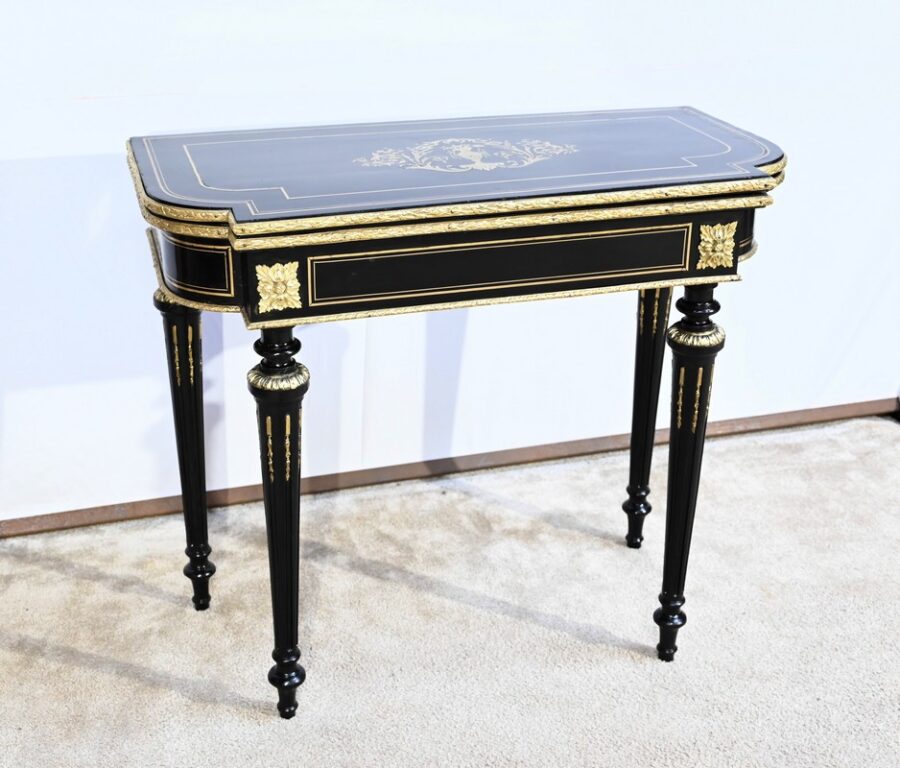 Console Table de Jeux en Bois Noirci, époque Napoléon III – Milieu XIXe – Image 3