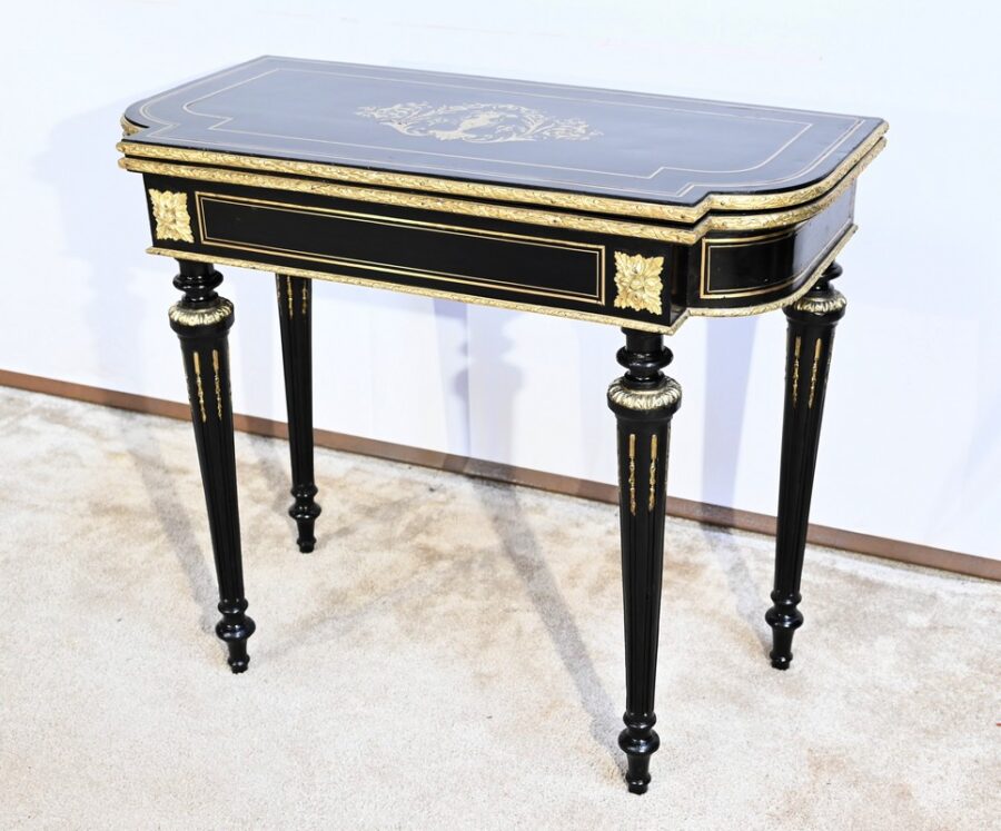 Console Table de Jeux en Bois Noirci, époque Napoléon III – Milieu XIXe – Image 4