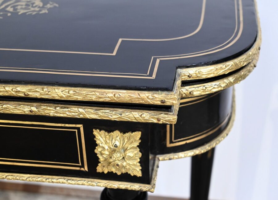 Console Table de Jeux en Bois Noirci, époque Napoléon III – Milieu XIXe – Image 8