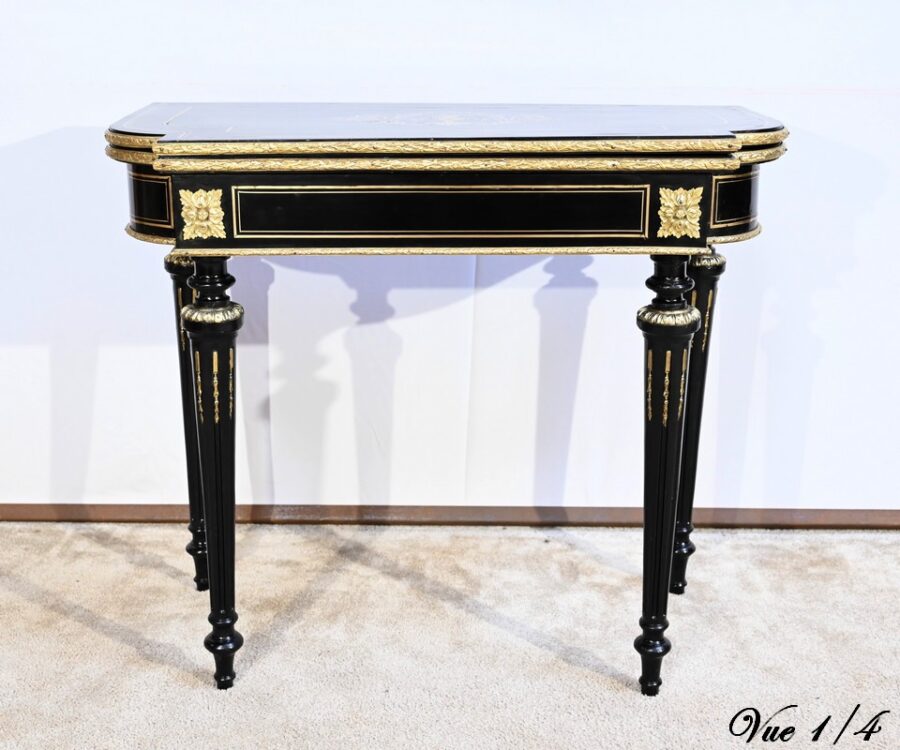 Console Table de Jeux en Bois Noirci, époque Napoléon III – Milieu XIXe – Image 9