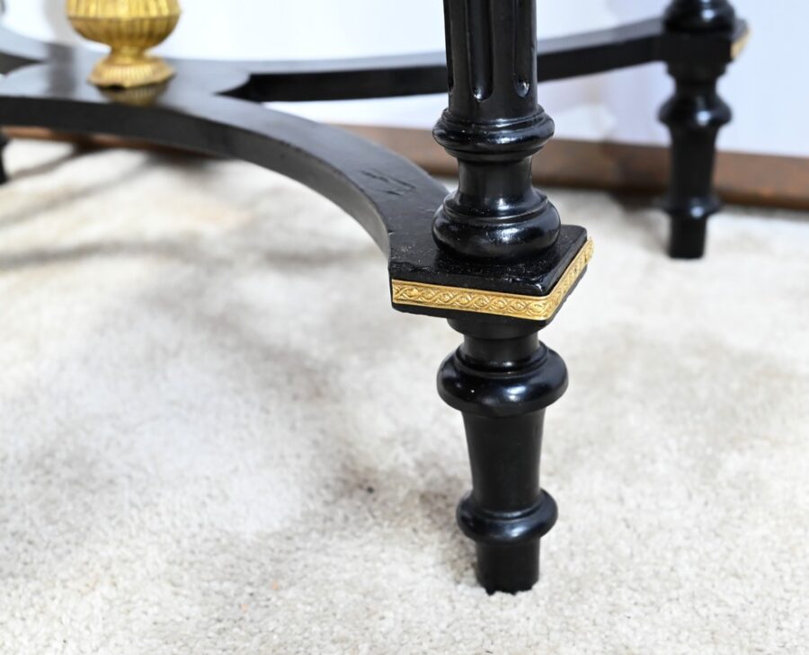 Petite Table en Poirier Noirci et Loupe de Thuya, style Louis XVI, époque Napoléon III – Milieu XIXe – Image 25