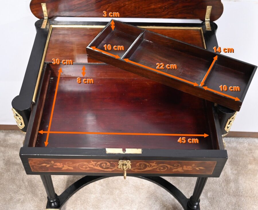 Petite Table en Poirier Noirci et Loupe de Thuya, style Louis XVI, époque Napoléon III – Milieu XIXe – Image 42