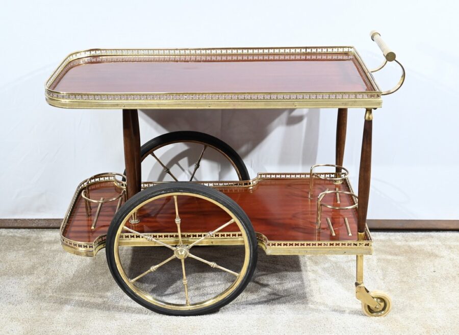 Table Bar Roulante de Service en Acajou et Laiton – 1970