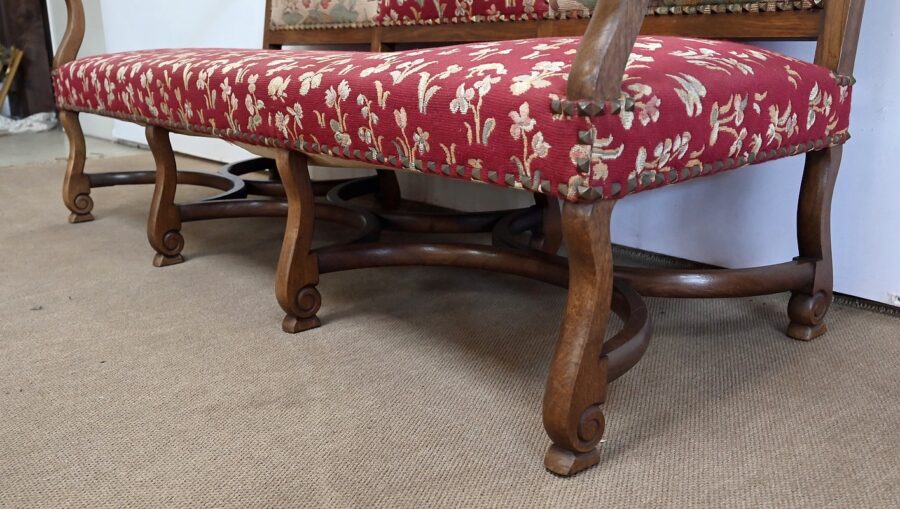 Banquette 3 places en Chêne massif, style Louis XIV – Fin XIXe – Image 16