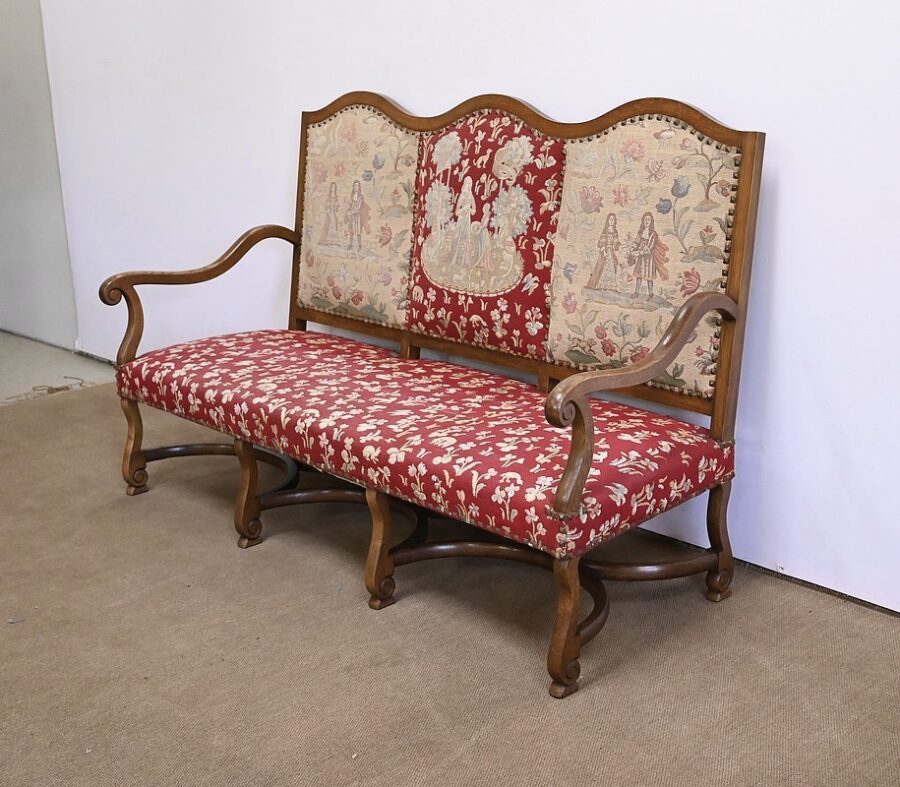 Banquette 3 places en Chêne massif, style Louis XIV – Fin XIXe – Image 2