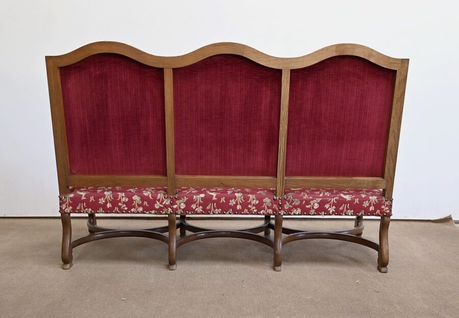 Banquette 3 places en Chêne massif, style Louis XIV – Fin XIXe – Image 20