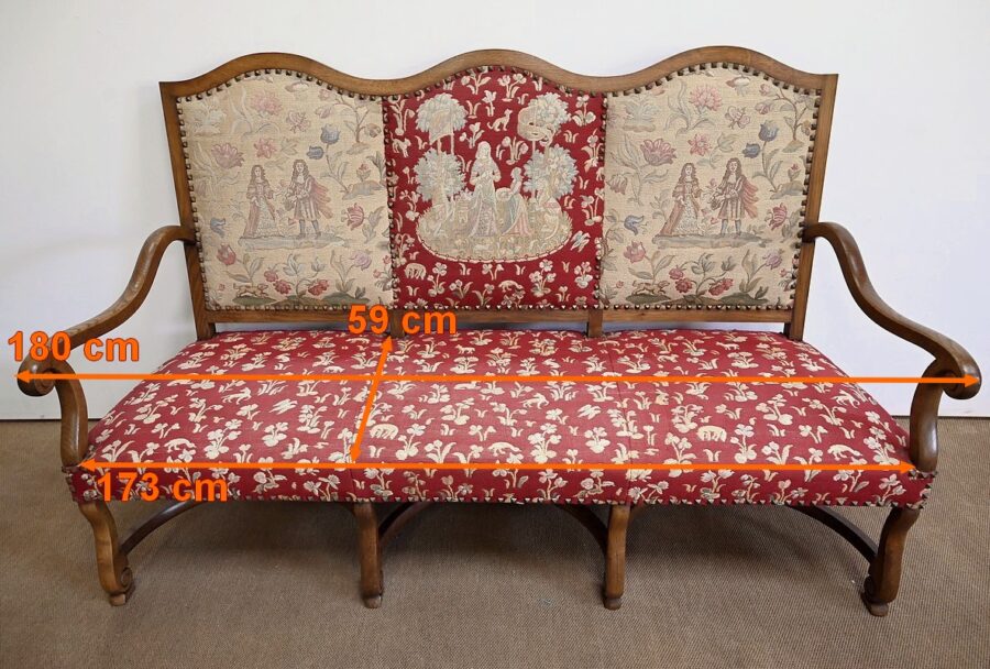 Banquette 3 places en Chêne massif, style Louis XIV – Fin XIXe – Image 23