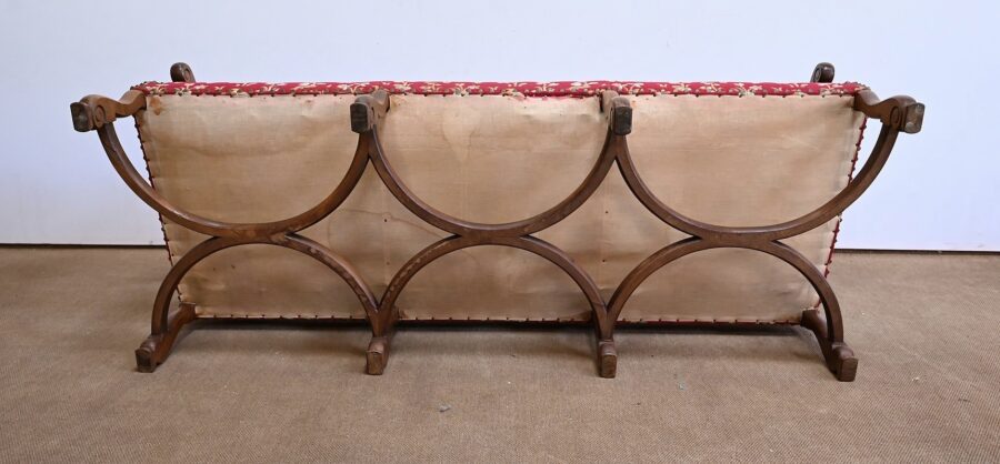 Banquette 3 places en Chêne massif, style Louis XIV – Fin XIXe – Image 25