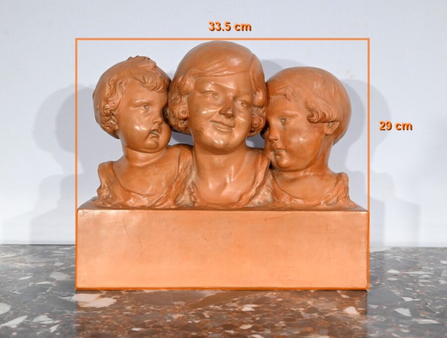 Groupe en Terre Cuite patinée, « Mère et ses enfants », signé P. Dumont, Art Déco - 1920 – Image 21
