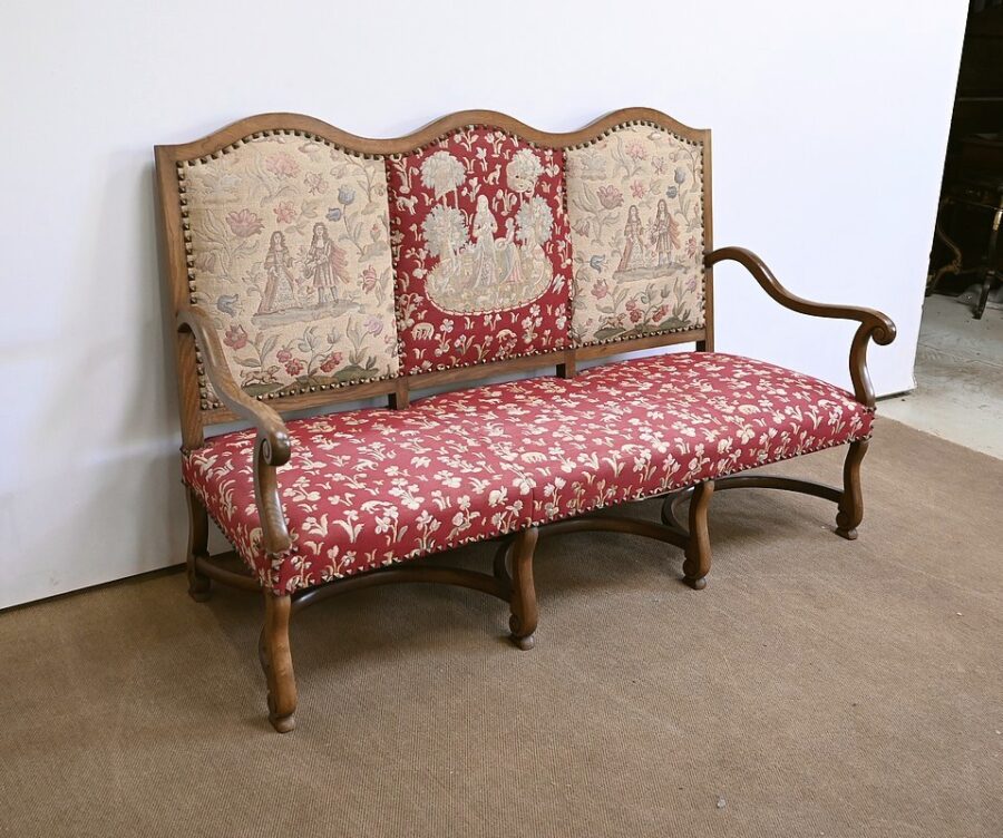 Banquette 3 places en Chêne massif, style Louis XIV – Fin XIXe – Image 3