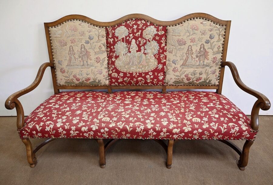 Banquette 3 places en Chêne massif, style Louis XIV – Fin XIXe – Image 4