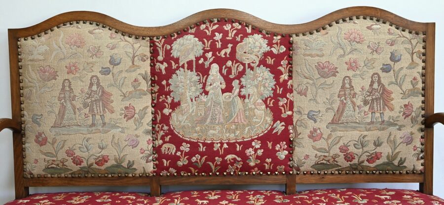 Banquette 3 places en Chêne massif, style Louis XIV – Fin XIXe – Image 5