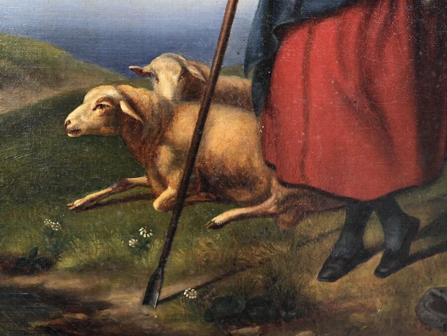 Peinture à l’huile, « La Bergère », École du XIXe – 2ème partie XIXe – Image 10