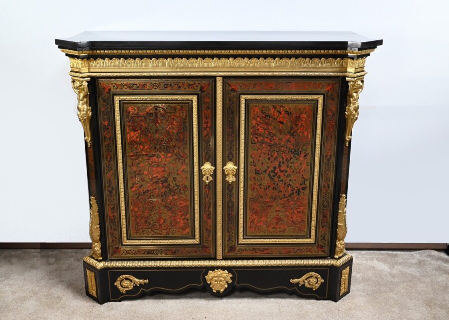 Meuble d’Appui en Poirier Noirci, esprit Boulle, époque Napoléon III – Milieu XIXe