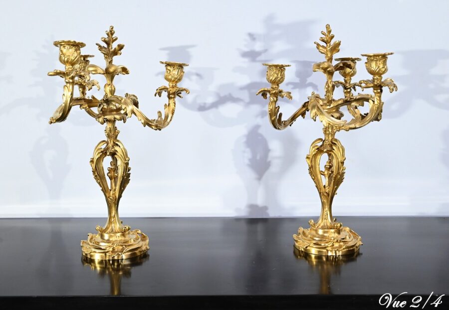 Paire de Candélabres en Bronze Doré, style Louis XV – Fin XIXe – Image 12