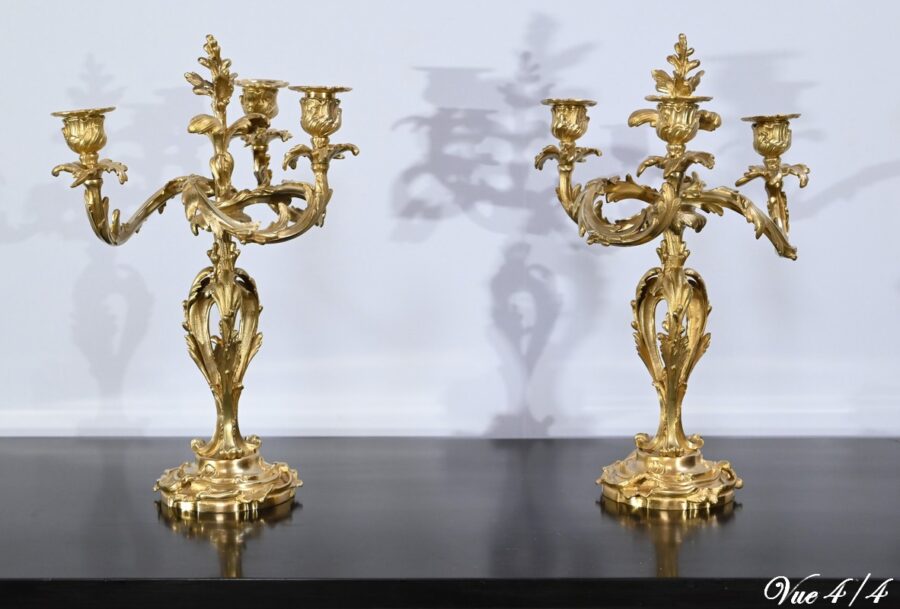 Paire de Candélabres en Bronze Doré, style Louis XV – Fin XIXe – Image 14