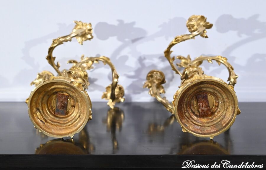 Paire de Candélabres en Bronze Doré, style Louis XV – Fin XIXe – Image 19