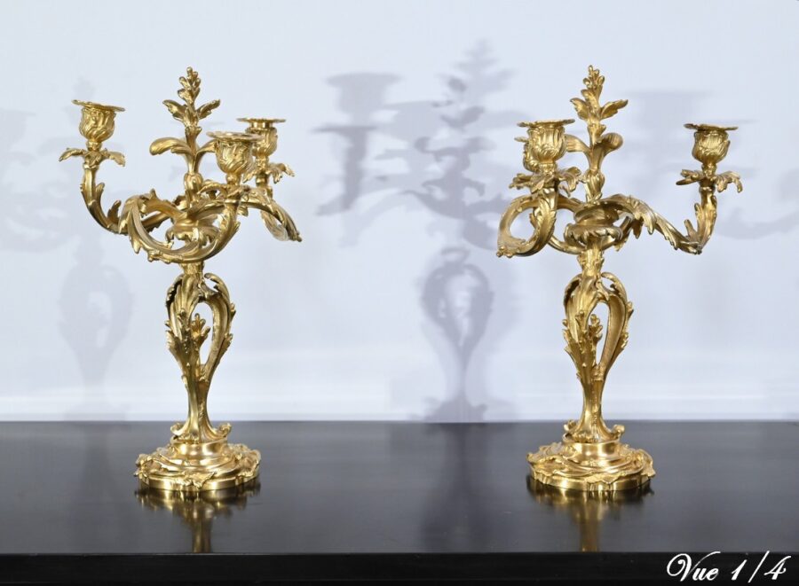 Paire de Candélabres en Bronze Doré, style Louis XV – Fin XIXe – Image 4