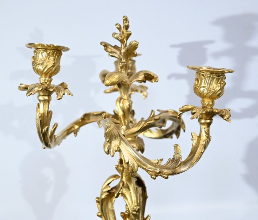 Paire de Candélabres en Bronze Doré, style Louis XV – Fin XIXe – Image 6
