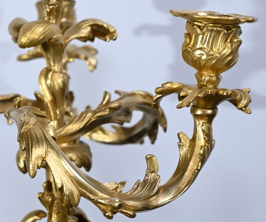 Paire de Candélabres en Bronze Doré, style Louis XV – Fin XIXe – Image 9