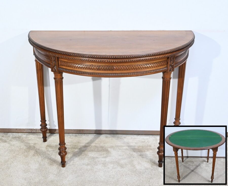 Table Demi-Lune en Noyer, style Louis XVI – Fin XIXe
