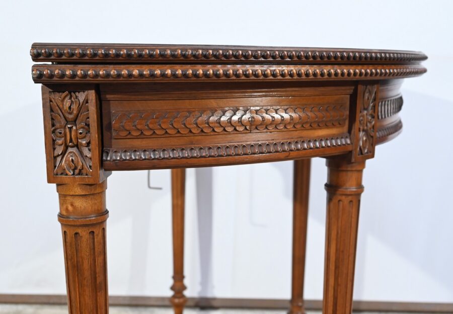 Table Demi-Lune en Noyer, style Louis XVI – Fin XIXe – Image 16