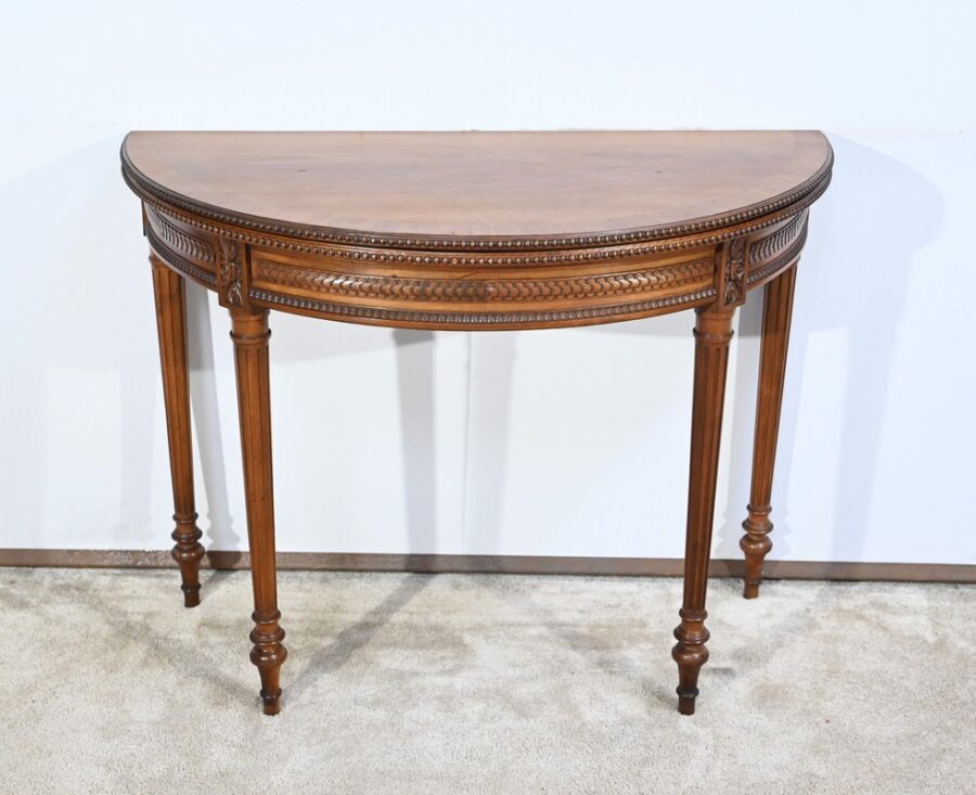 Table Demi-Lune en Noyer, style Louis XVI – Fin XIXe – Image 2